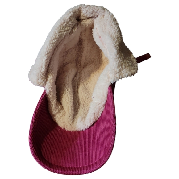 Vtg Girl's Fleece Lined Rose Corduroy Billed Cap Hat Ear Flaps Elastic Stretch - Picture 2 of 3